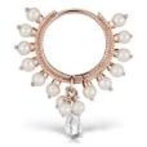 STUNNING MARIA TASH Pearl Coronet Diamond Briolette Hoop Earring Rose Gold